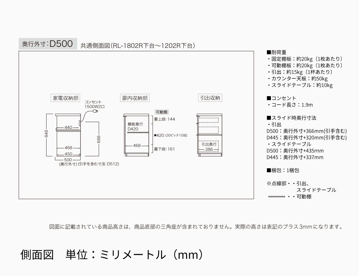 RL キッチンカウンター 下台オープンタイプ