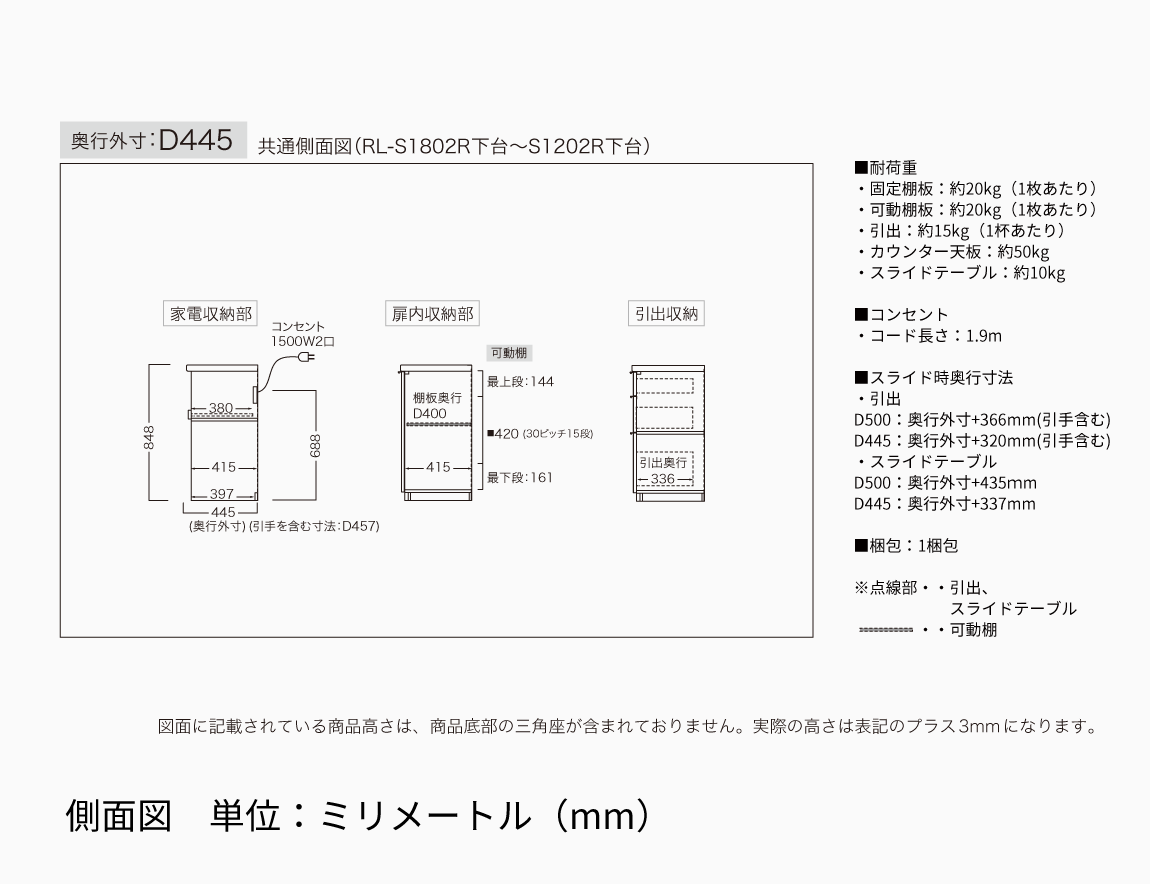RL キッチンカウンター 下台オープンタイプ