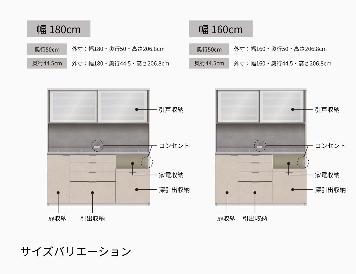 RU 食器棚 高さ206.8cm 下台引出タイプ