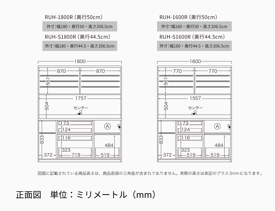 RU 食器棚 高さ206.8cm 下台引出タイプ