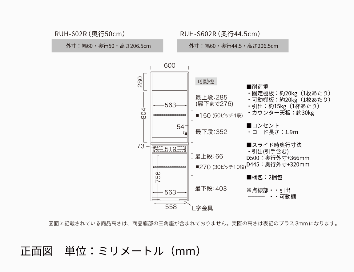 RU キッチンキャビネット 高さ206.8cmタイプ