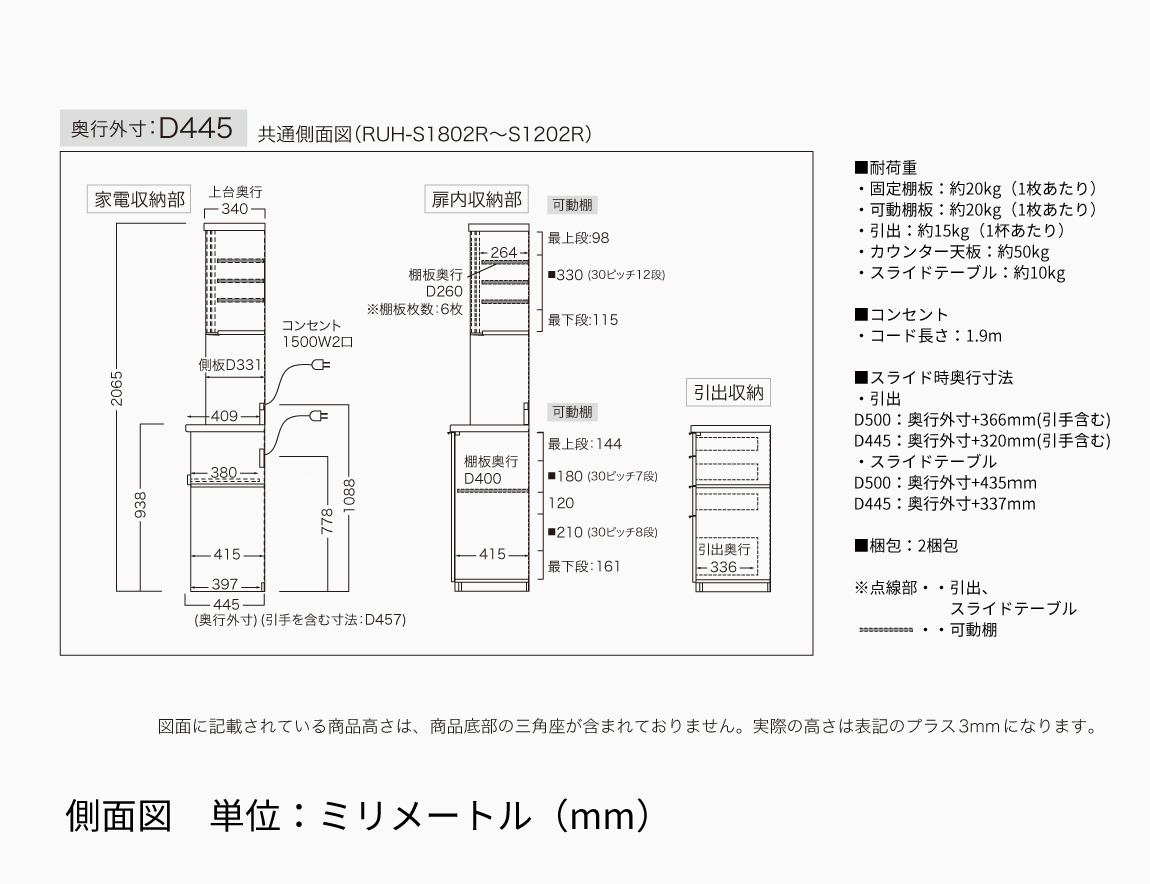 RU 食器棚 高さ206.8cm 下台オープンタイプ