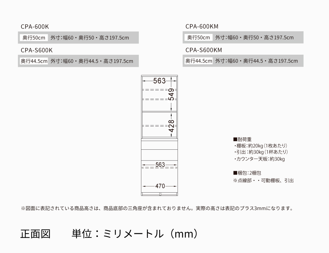 CP キッチンキャビネット（扉収納&下台引出タイプ）