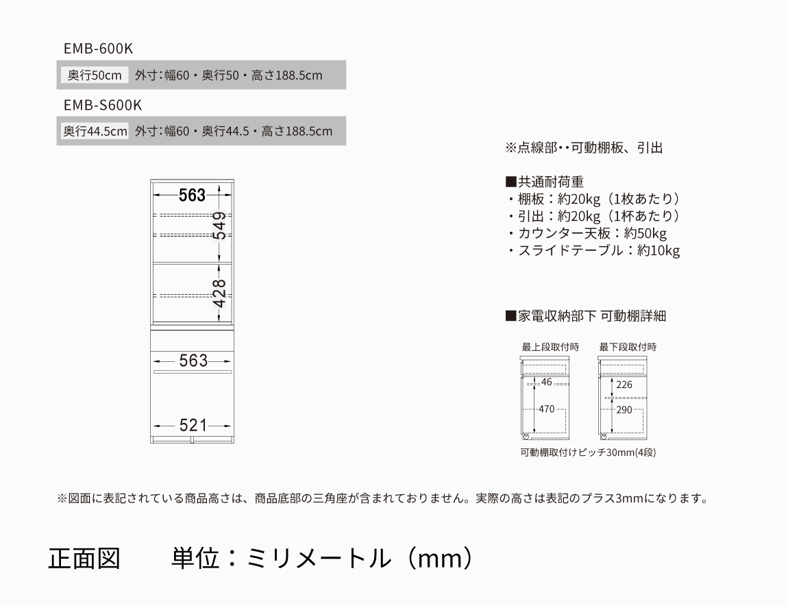 EＭ キッチンキャビネット幅60cm 板扉タイプ