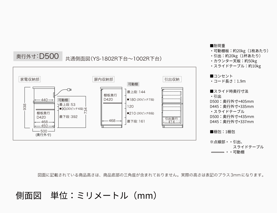 YS キッチンカウンター 下台オープンタイプ