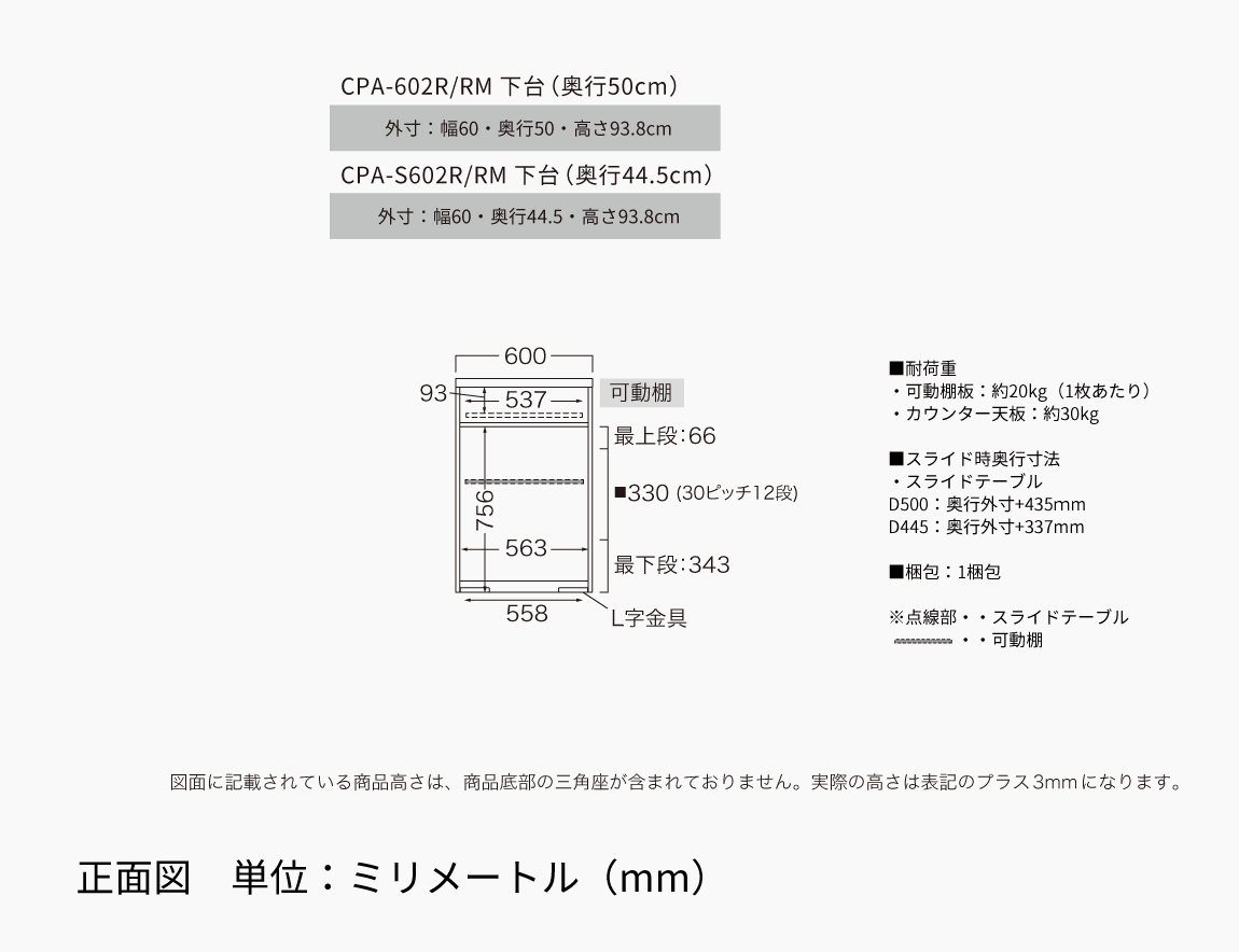 CP キッチンカウンター（オープンタイプ）