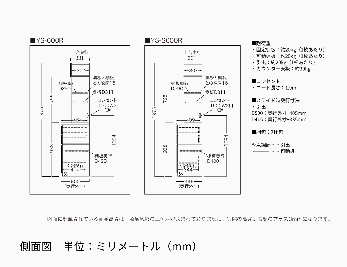 YS キッチンキャビネット 下台引出タイプ