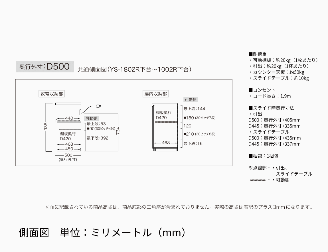 YS キッチンカウンター 下台オープンタイプ