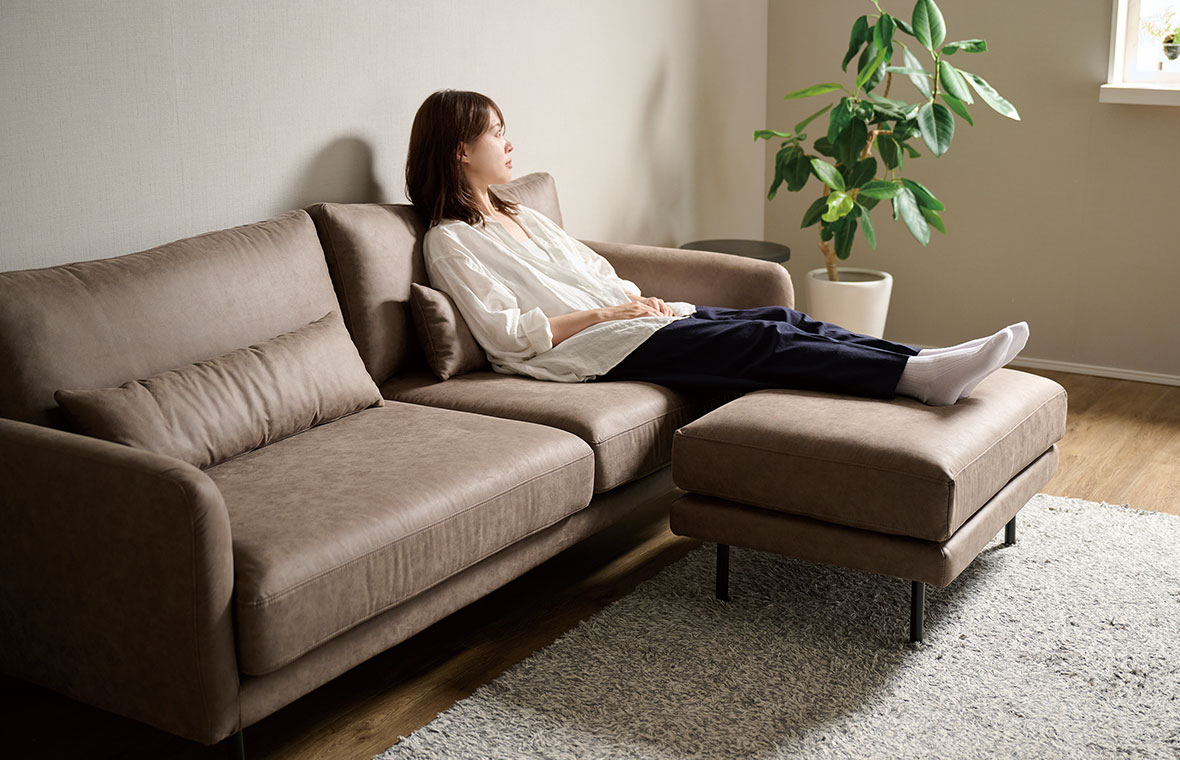 CYシリーズ ソファカラーバリエーション:グレー / 3Pソファ(幅201cm)+ グレー / オットマン