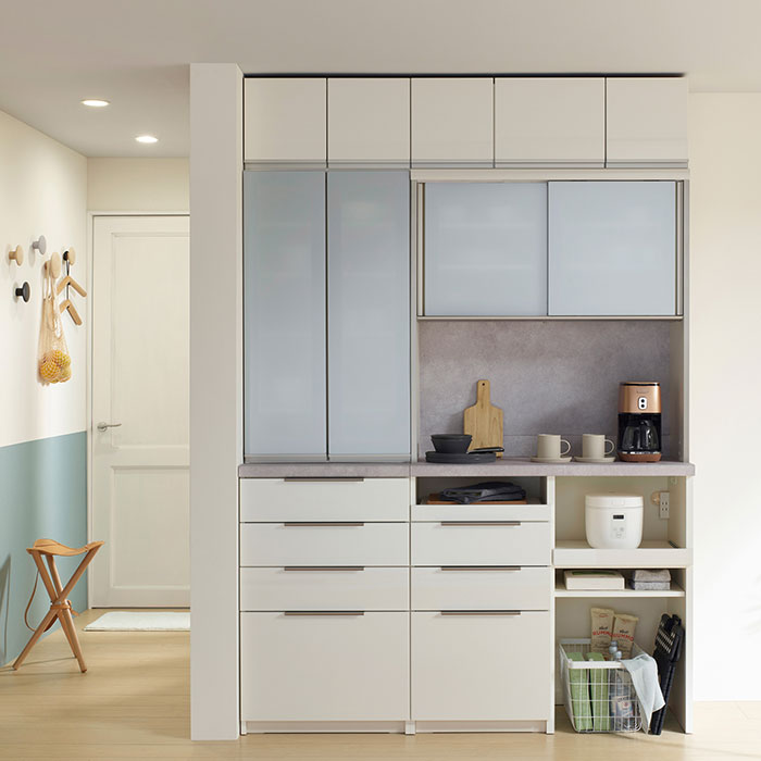 パモウナ　キッチンボード　3段引出し　ホワイト　キャスター付 パモウナ キッチンボード 3段引出し ホワイト キャスター付