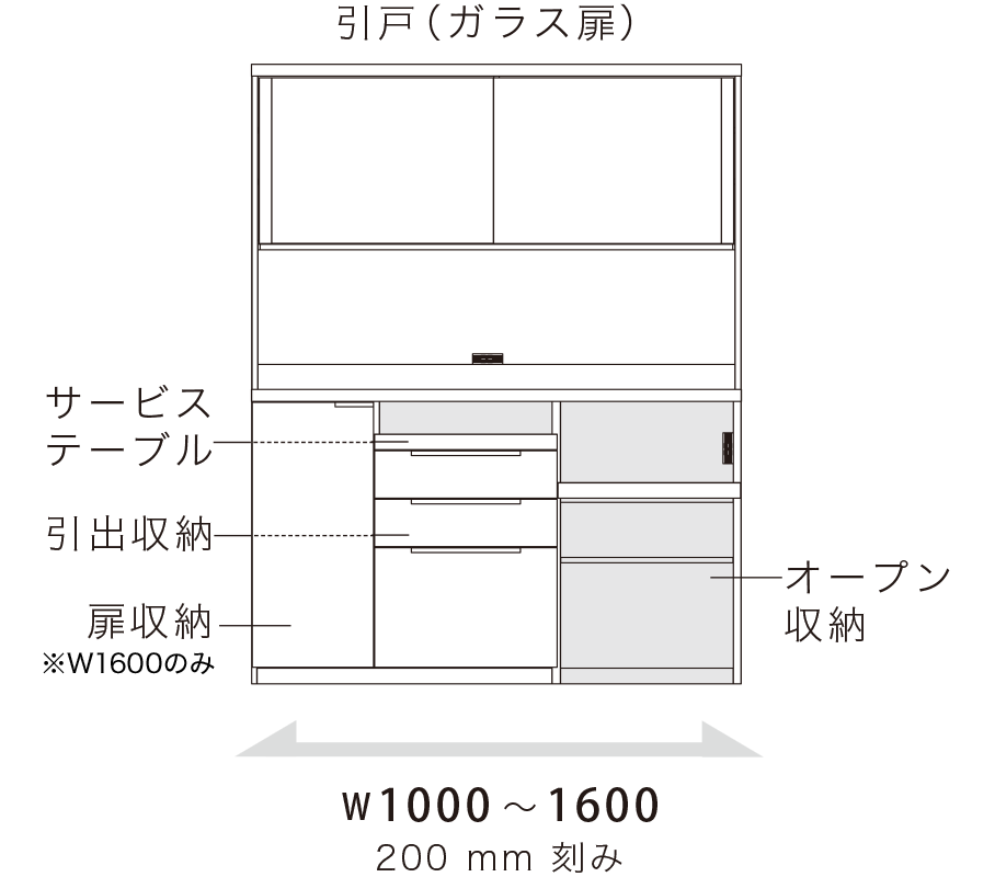 ID 食器棚 引戸（ガラス扉） 下台オープンタイプ