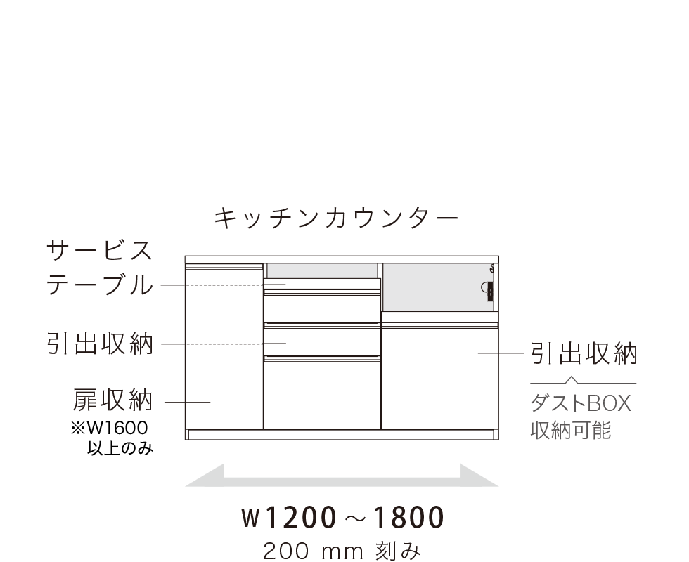 JN キッチンカウンター 引出収納タイプ