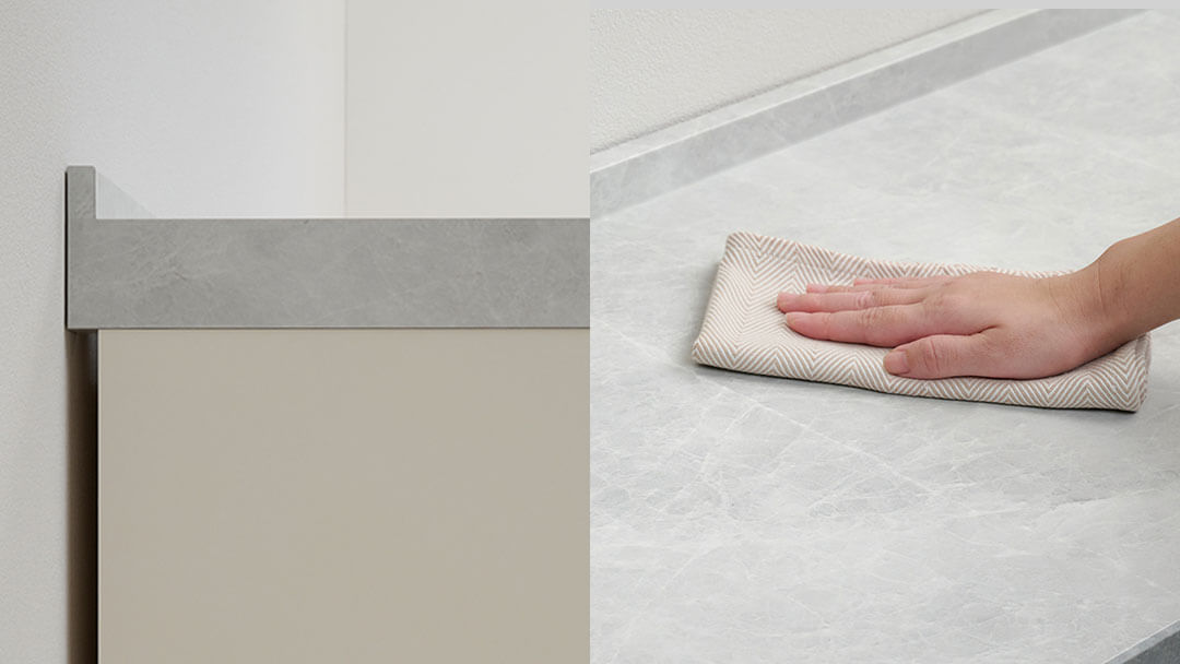 継ぎ目のない一体型形状の天板