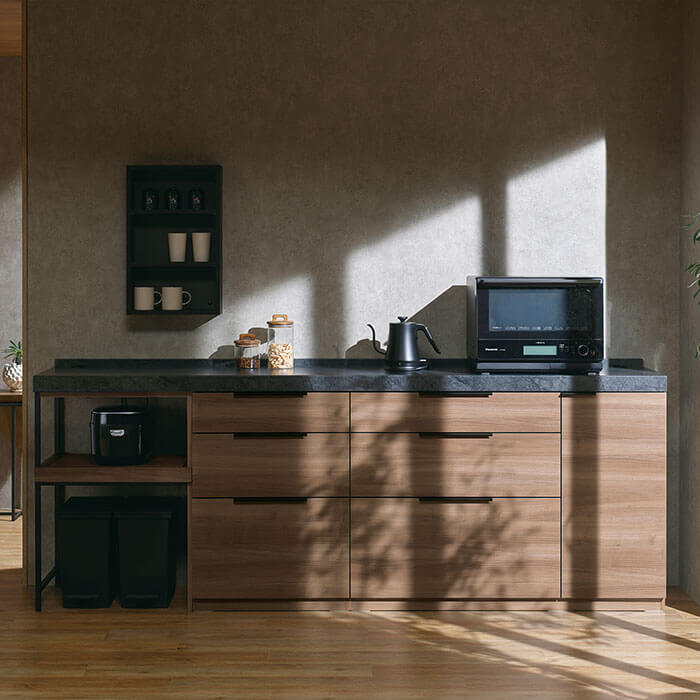 LC キッチンカウンター 下台：グレイッシュナット/天板：ブラックストーン