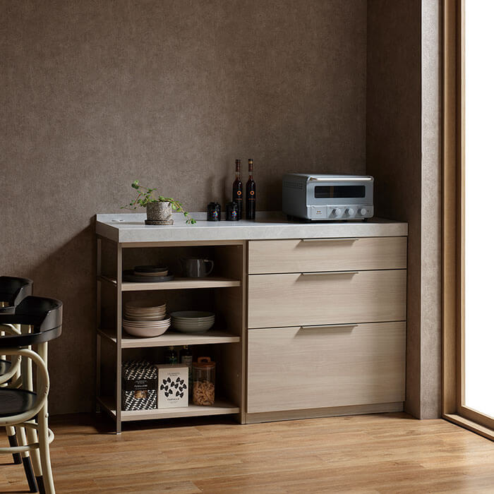 LC キッチンカウンター 下台：シルキーナット/天板：ライトストーン