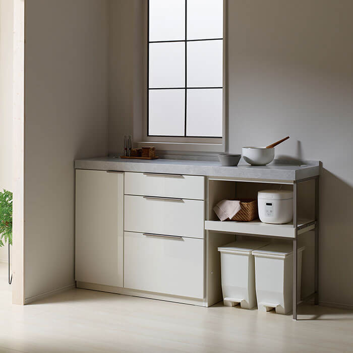 LC キッチンカウンター 下台：パールホワイト/天板：ライトストーン