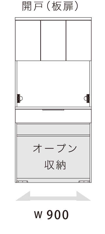 NW 食器棚 開戸（板扉）下台オープンタイプ
