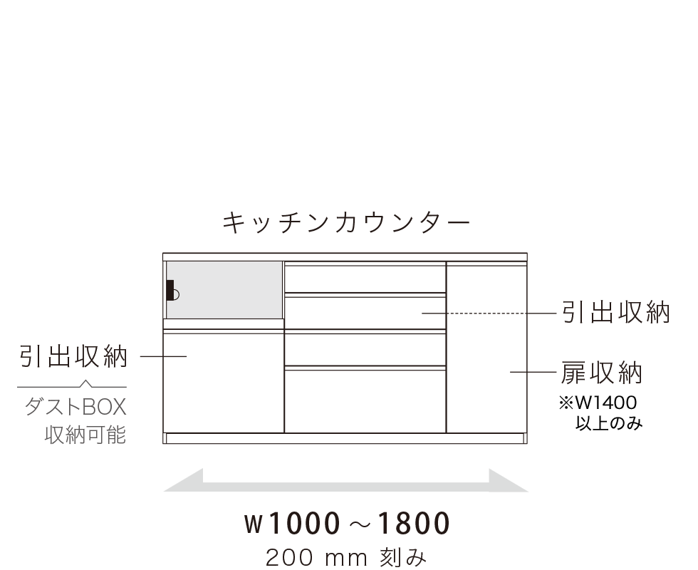 YS キッチンカウンター 下台引出収納タイプ