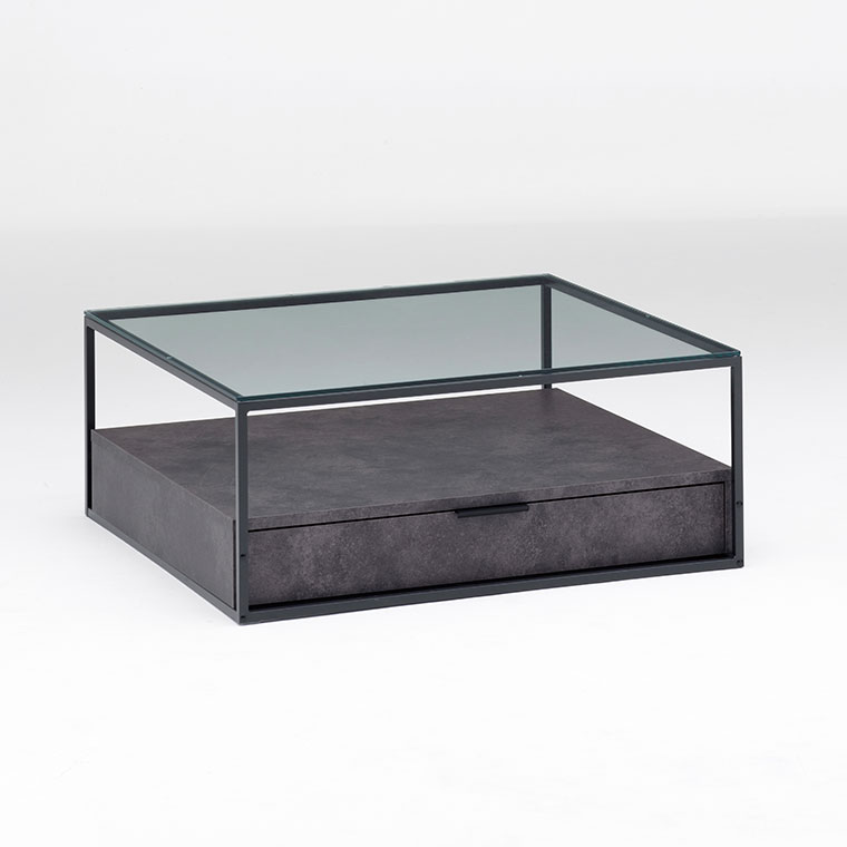 IR リビングテーブル（ガラス天板 BOX付／幅90×奥行90cm）