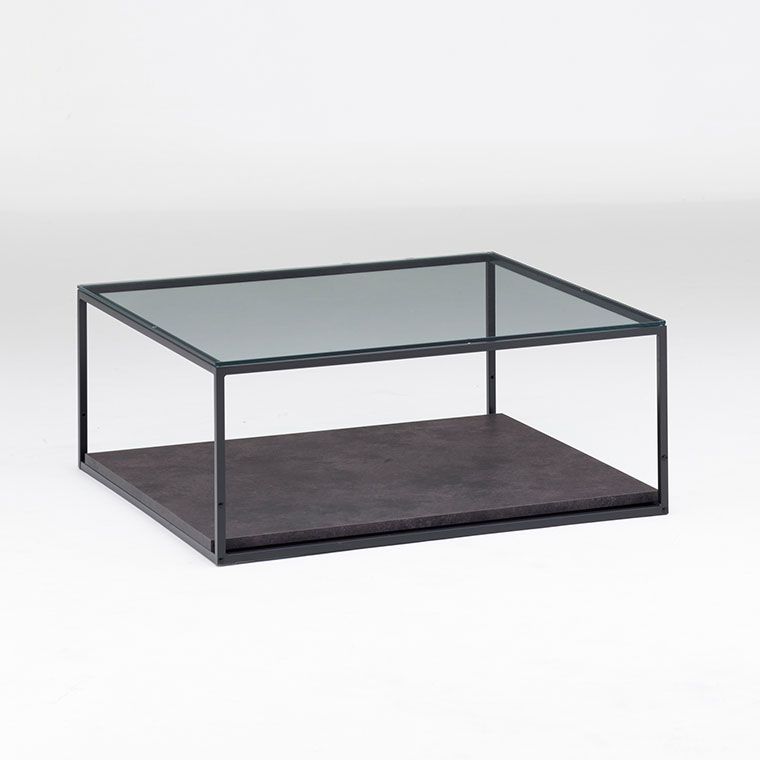 IR リビングテーブル（ガラス天板 棚板付／幅90×奥行90cm）