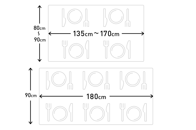 長方形のダイニングテールにおける推奨使用人数