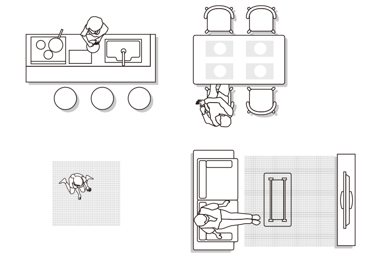 リビング・ダイニングの広さや間取りとの関係を考慮してキッチンの通路幅を決める