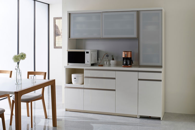 Pamounaの白系食器棚：EMシリーズ／パールホワイト