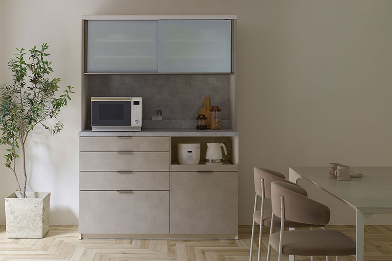 Pamounaのニュアンスカラー食器棚：RUシリーズ／ラスターベージュ