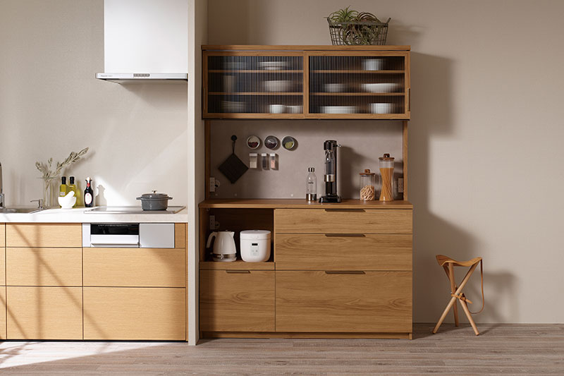 Pamounaの木目柄食器棚：NWシリーズ／ラスティックオーク