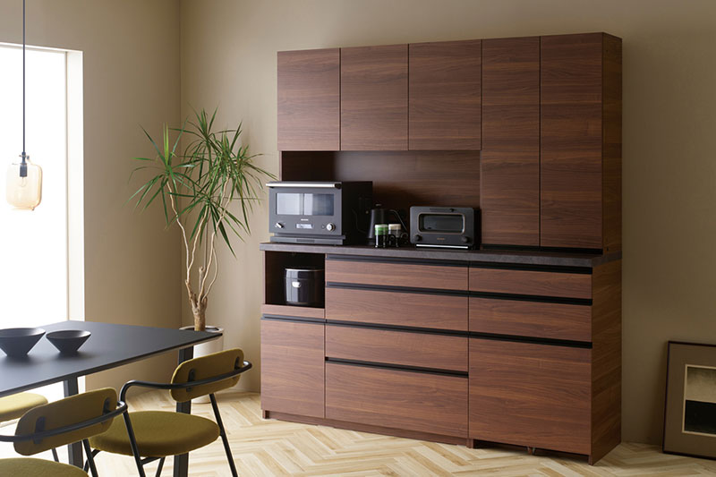 Pamounaの木目柄食器棚：ECシリーズ／ウォールナット