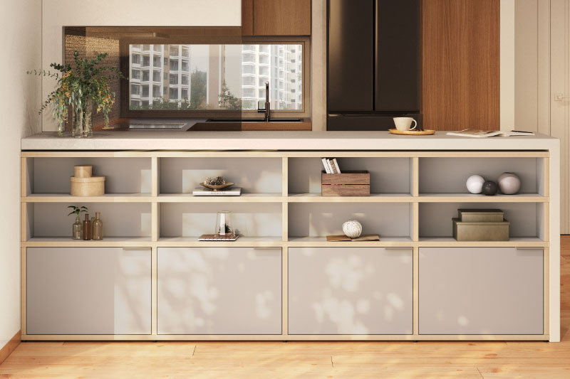 カウンター下を有効活用するスリムな収納