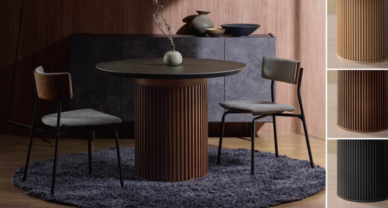 CXセラミックテーブルのラウンドリブ脚は3色展開