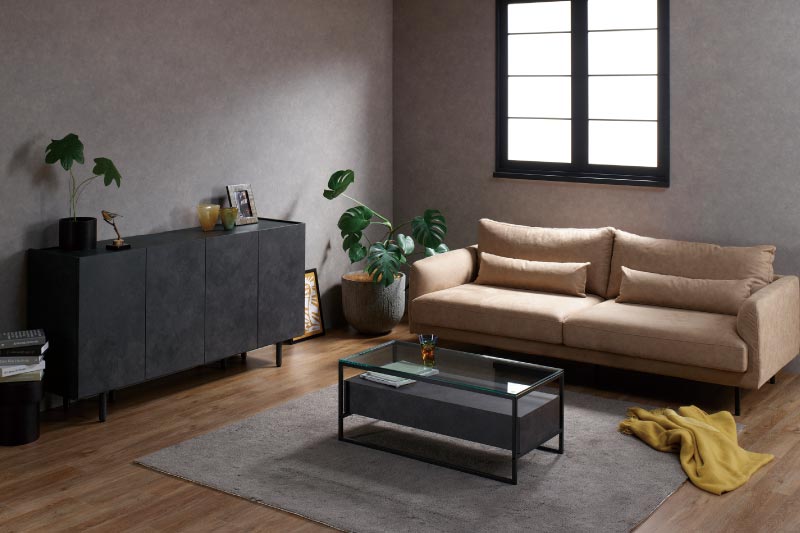 CEサイドボード、IRリビングテーブル、CYソファを使用したレイアウト